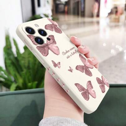Soft Liquid Silicone Pink Butterfly Pattern Case Compatible With IPhone 16 16e 15 Pro Max 14 Plus 13 Mini 12 Pro 11 X XS XR XS Max 7 8 Plus SE2 SE3 ForSamsung Galaxy S25 S24 Ultra S23 FE S22 Plus S21 S20 S10 A55 A56 A54 A53 A52 A51 A36 A35 A34 A33 A32 A26 A25 A24 A23 A22 A16 A15 A14 A13 A12 A06 Xiao Mi Redmi Note 14 Pro Plus Waterproof Shockproof Anti-Fall Scratch Resistant
