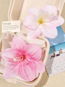 2 piezas Clips de pelo con forma de flor de lirio rosa de estilo bohemio, elegantes y dulces, decorativos para la playa, vacaciones y el mar, pasadores de pelo, accesorios escolares, pasadores de pelo rosa