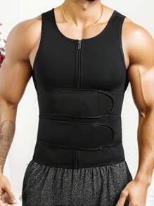 1pc Men's Sports Waist Trainer Vest, Rubber Sweat Enhancing Body Shaper, Fitness Tummy Tucker, Long Torso Abdomen Wrap Waist Trimmer Belt