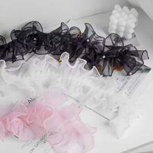 1roll/2yards 4.33inch Dense Pleated Beaded Tulle Lace Ribbon, Floral Bouquet Ribbon, Shiny Pearl Wave Ribbon