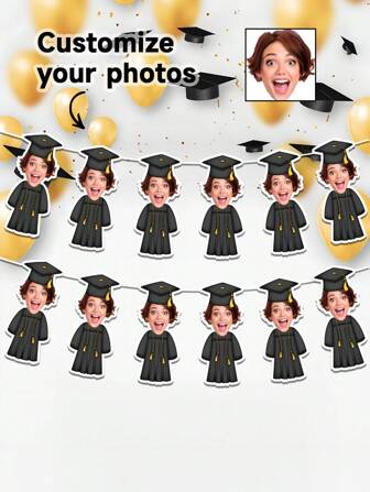 Personalisiertes Abschluss Gesicht Banner - Abschlussjahrgang 2025 Banner, Individuell bedruckter Banner, Abschluss Dekoration, Party Hintergrund, perfekt für Abschlussfeier, Abschluss Dekorationen Jahrgang 2025 Party Zubehör, Abschluss Foto Banner Abschluss Kappe Foto Requisiten Glückwunsch Absolvent Banner Schild für 2025 Abschlussfeier Dekorationen