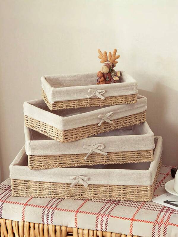 1PC/4pcs Home Desktop Storage Box Cosmetics Keys Snacks Tea Table Miscellaneous Living Room Entrances Home Vine Weaving Storage Basket Weaving Frame