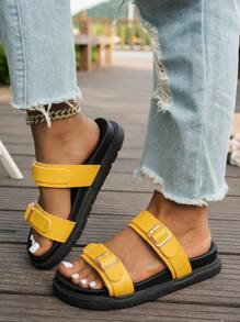 Women's Simple Slide Sandals, Beach Resort Casual Open Toe Thick Sole Shoes, Comfortable Slip-On Flat Fashion Sandals
