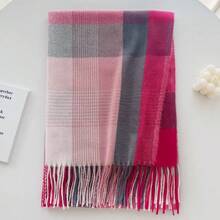 New Classic Checkered Checkered Pashmina Scarf Women's Shawl Scarf With Fringes 250g Thick Gift - 粉色 - 查看 1