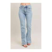 Full Size Tummy Control Vintage Wash Side Slit Slim Boot Jeans Plus Size