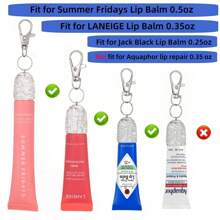 2 piezas Tapa de lápiz labial con incrustaciones de diamantes y llavero, cubierta reemplazable para brillo de labios, se puede colgar en el bolso o en las llaves