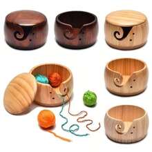 1 PC Wooden Yarn Bowl Woolen Knitting Storage Basket Organizer With Handmade Holes Prevent Slippage Storage Bag For Craft Crochet Kit DIY Arts Weaving Tool