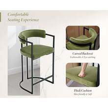 Chairus Kitchen Stools Velvet Set Of 2 Bar Stools Breakfast Modern Counter Sofa Height High Stools With Metal Frame Dining Chairs, Dining Table And Chairs - Green - View 4