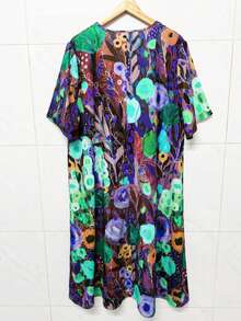 Vestido Casual Fluido com Estampa Floral Vintage Fofa, Férias, Volta às Aulas, Outono, Roupas Femininas Plus Size