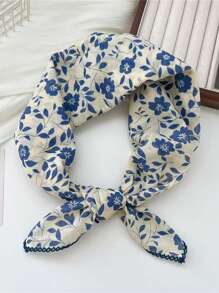 1 pezzo Nuovo arrivo da donna Sciarpa quadrata in cotone 100% da 70 cm, stile bohémien, stampa floreale, versatile, per primavera/estate