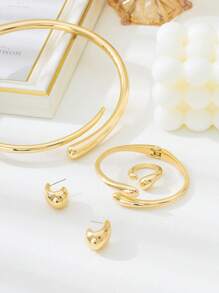 1 Set Fashionable & Elegant Advanced Design Geometric Shaped Alloy Bracelet, Necklace, Stud Earrings Jewelry Set, For Holidays, Parties, Dates - Elegant Gift For Girlfriend