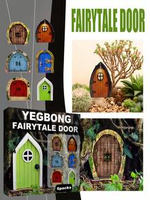 Caja de 6 puertas decorativas de madera en estilo de cuento de hadas, decoración de enanos miniatura para patios y árboles