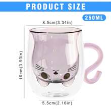 Double Wall Glass Cat Mug - Insulated Cute Coffee Cup With Handle, Holiday Gift For Women/Wife (Christmas Halloween Valentine's Mothers Day Easter) Birthday Present Idea For Cat Lovers