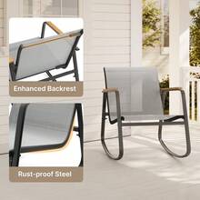 Lofka 3 Piece Rocking Bistro Set, Textilene Fabric Patio Furniture Set, Front Porch Rocker Chairs With Coffee Table For Lawn, Garden, Balcony, Poolside ,Outdoor Furniture - 灰色 - 查看 8