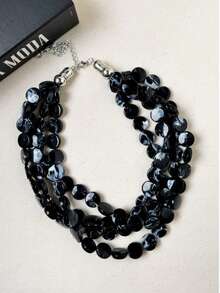 Maxi Necklace Marbled Resin Plates - 黑色 - 查看 2