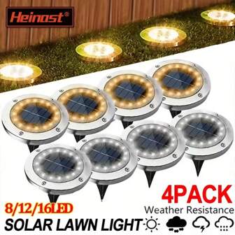 4pcs Solar Powered In-Ground Lights, Stainless Steel Rotatable, Warm White LED 8/12/16 Beads, Outdoor Garden Yard Lawn Pathway Landscape Lights