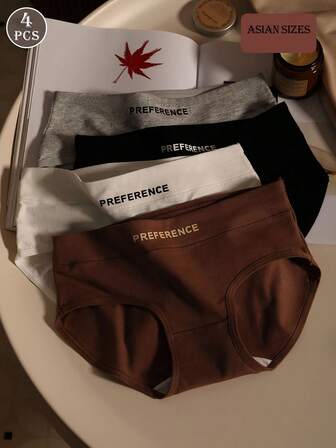 4件套女士中腰美拉德纯色内裤