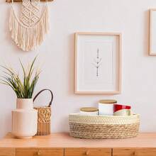 1pc/3 Size Set Woven Rattan Round Basket, Suitable For Toy, Cosmetic Storage, Home Decor, Wedding Gift, Various Celebration Occasions - Beige - View 5