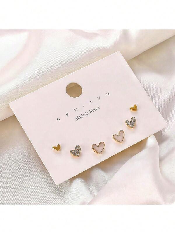 3 Pairs Of Exquisite Mini Heart-Shaped Stud Earrings Set Elegant Vintage Design, Daily And Party Wear, Hypoallergenic Jewelry Gifts