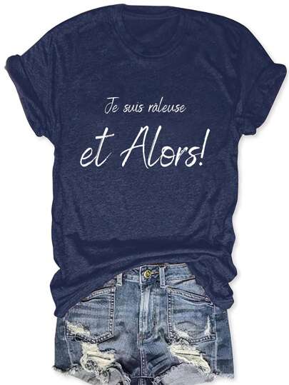 Damen Rundhals Kurzarm Lässiges Loose Fit T-Shirt, Grenzüberschreitender europäischer und amerikanischer Stil