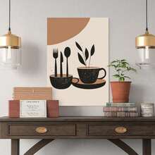 Boho Kitchen Poster Black Coffee Cups Wall Art Minimalist Dining Room Picture Modern Kitchen Decor Poster Canvas Wall Art For Bedroom Decor Bar Office Room Decor Gift - Beige - View 5