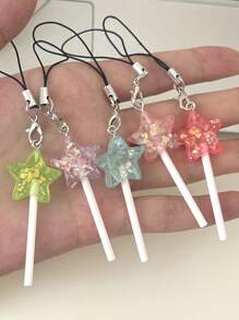 1 Stück glitzernder, 5-zackiger Stern-Lutscher-förmiger Anhänger, süßer Mädchen Handy-Anhänger, Kopfhörerhülle, Taschendekoration