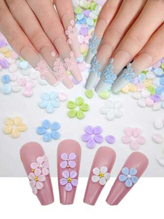 150 件彩色圆形花瓣美甲装饰，马卡龙仿雕树脂花瓣配钢珠和人造珍珠美甲用品指甲饰指甲宝石