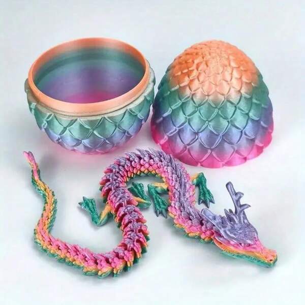 A Set Of 3D Printed Dragons And Surprise Eggs With Movable Joints - Colorful Collection Of Home Office Decorative Desktop Ornaments, Suitable For Various Room Decoration Statues, Suitable For Halloween, Christmas And Thanksgiving Gifts