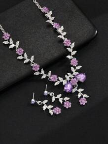2pcs Women Jewelry Set Flower Necklace And Earrings For Party Dress Gift