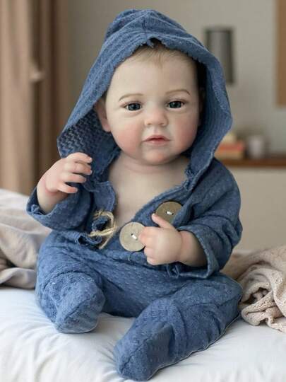 1 PC 18-20 Inch Full Body Soft Vinyl Doll Waterproof Reborn Dolls Handmade 3D Painted Boy, Natural Look, Painted Hair With Outfits And Accessories, Ideal Gifts And Collectible