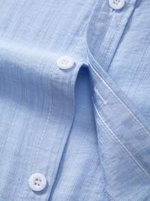 Camisa casual de manga corta con cuello alto y medio abotonado para hombre, para verano