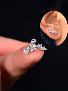 1PC Stainless Steel Cartilage Stud Earrings Crystal CZ Leaf Flower Star Moon Screw Back Earrings Tragus Helix Flat Rook Conch Standard Piercing Jewelry For Women