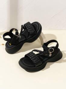 1 Pair Flat Sandals, Casual Comfortable Soft-Sole Girls' Summer Outdoor Sandals, School Style Hook-And-Loop Closure Girl Sandals