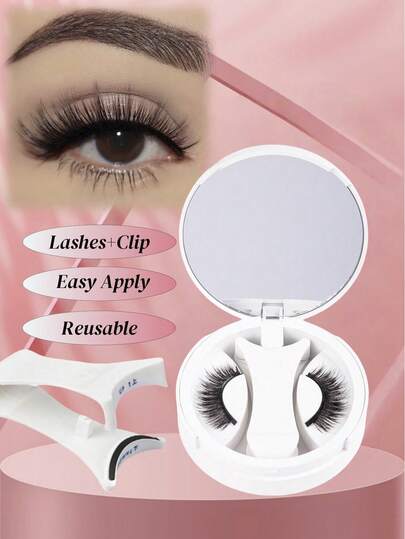 1 对加长翼状天然磁性睫毛，配便携式磁性睫毛盒和睫毛涂抹器套装。无需胶水，随时佩戴方便 - 非常适合日常补妆、通勤、派对、婚礼和旅行场合。