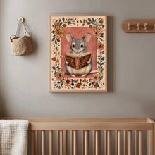 1 pezzo Stampa su tela con cartellone artistico naif di un topolino che legge, senza cornice, per nido d'infanzia, stile cottagecore accogliente, arte da parete minimalista rustica vintage per amanti dei libri, salotto, camera da letto, decorazione moderna per casa, sopra il letto