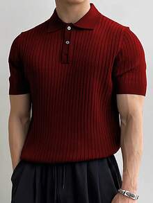 Business - Business Commuting    Regular Fit    Button  Rib-Knit  Button Front    Going Out  Holiday  Street - Màu Đỏ Sâu - Xem 5