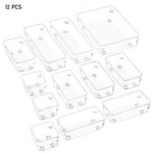 Living And Home Premium Transparent Desktop Organizer Set (6 Or 12-Piece) - Modular PS Plastic Drawer & Desk Organizers - Stackable - 12PCS Transparent - View 8