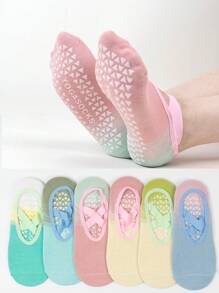 Random 1/2/4/6 Pairs Of Solid Color Women Ankle Socks, Open Back Gradual Change Bound Pilates Yoga Anti-Slip Professional Fitness Sports Socks