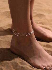 1 pezzo Cavigliera da donna semplice a doppio strato con perline, versatile, alla moda e sexy, adatta per feste, spiaggia, vacanze, uso casual, adatta come regalo