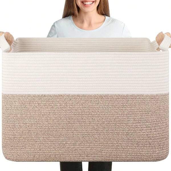 1pc Large Laundry Basket Blanket Basket, Woven Storage Basket For Organizing, Toys Basket, Dirty Clothes Basket, 18.9"X13.4"X11", Laundry Organization And Storage For Living Room Bathroom Bedroom, Home Decor