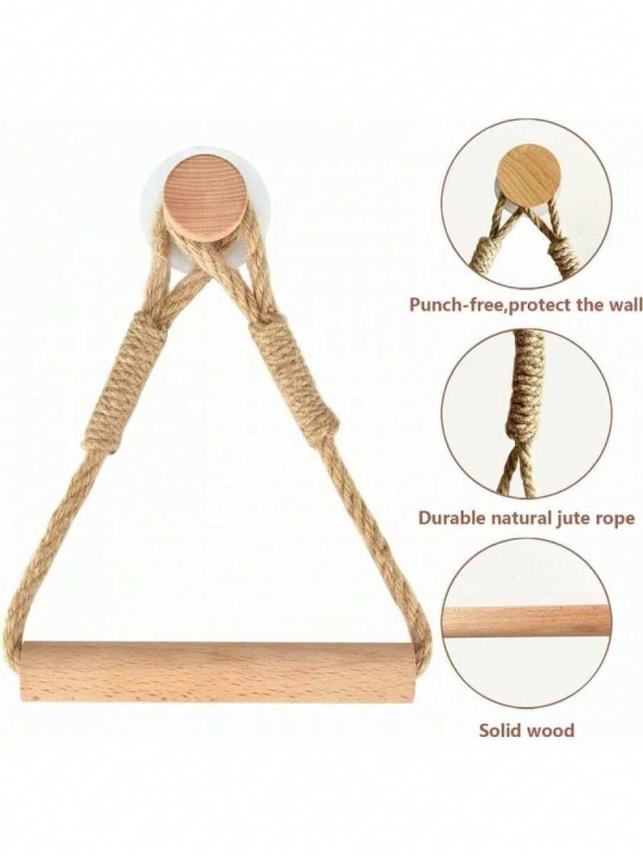 1 chiếc giá treo khăn giấy bằng gỗ và dây thừng dệt, phụ kiện phòng tắm thanh lịch và thiết thực, hộp đựng khăn giấy cuộn treo tường sáng tạo - Lạc đà - Xem 1