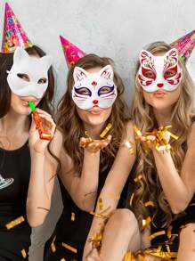 1/6/10/20 Piezas Máscaras blancas de gato y zorro de la marca Therian, máscaras en blanco para DIY, máscaras de animales para mitad de la cara, disfraces de Halloween, mascarada y cosplay