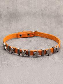 1pc Vintage Punk Square Studded PU Leather Choker Necklace, Black & Red, Suitable For Couples, Gift For Girlfriend