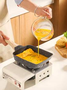 1 Nonstick Japanese Omelette Egg Stone Pan Kitchen Tamagoyaki Pan Handle Pan Kitchen Frying Pan Daily Use Steak Pan Multi-Function Egg Pan Daily Egg Roll Pan Breakfast Rectangular Steak Pan Anti Scaling Handle For All Stove