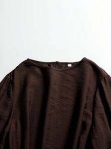 迪拜女士束腰穆斯林连衣裙，腰部有口袋 - 棕色 - 查看 4