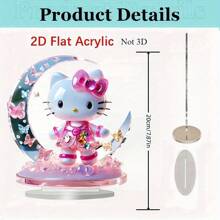 Sanrio Impresión plana en 2D, 1 pieza, decoración de sobremesa pequeña de Hello Kitty con luna plateada y mariposa de estilo art decó de Sanrio, perfecta para el comedor, la cocina, la sala de estar, el hogar y los regalos, recuerdos de fiesta, decoraciones de fiesta, regalos navideños, regalos de cumpleaños, de vuelta a la escuela