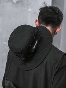 Sombrero de cubo negro de moda urbana techwear para hombre con cuerdas ajustables - Negro - Ver 9