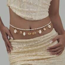 1pc Bohemian Beach Shell Waist Chain, Elegant Sexy Metal Waist Chain - Fashionable Body Jewelry, Fits Dresses & Pants, Perfect For Casual Wear, Metal Circular Ring Waist Chain, Simple And Fashionable Body Chain
