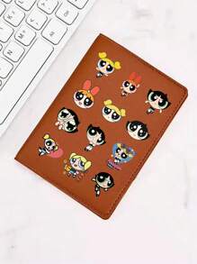 THE POWERPUFF GIRLS Cartoon Flying Female Police Passport Holder, Large Capacity PU Leather Passport Cover, Multi-Function Multi-Card Passport WalletFor Travel For Flight For Back To School Lightweight