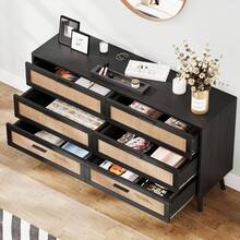 Cómoda de 6 Cajones para Dormitorio, Cómoda Moderna de Madera con Tiradores Dorados, mesita de Noche para Armario para Sala de Estar o Dormitorio - Negro - Ver 4